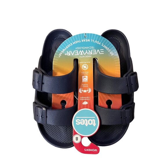 totes Shoes - Totes Sandals Womens 8 Navy Blue Everywear Double Buckle Slide Waterproof Used